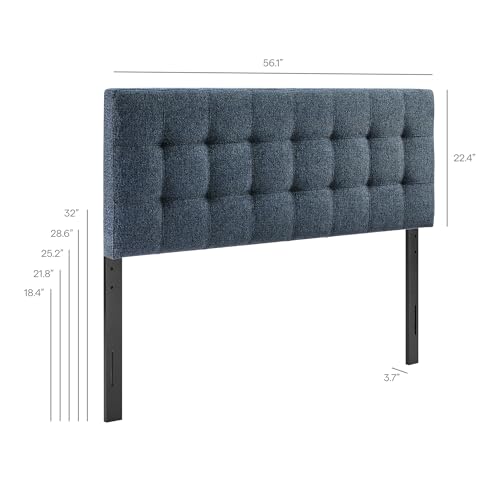 Lily Full Size Headboard with Biscuit Tufting in Navy - Fabric Upholstery with Padded Design and 5 Height-Adjustable Mounts