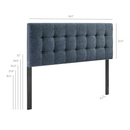 Lily Full Size Headboard with Biscuit Tufting in Navy - Fabric Upholstery with Padded Design and 5 Height-Adjustable Mounts