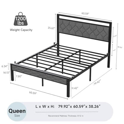 Upholstered Queen Bed Frame with Soft Headboard, view 3