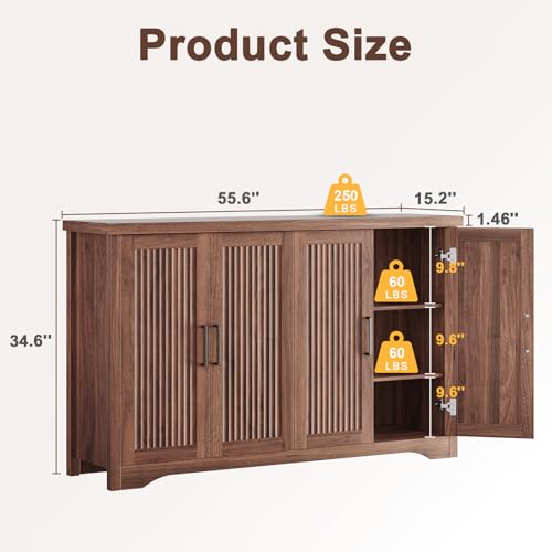 Fluted Sideboard Buffet Cabinet with Storage 55.59",Walnut, view 3