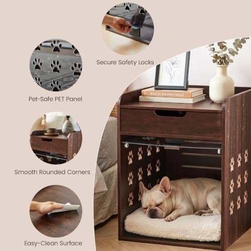Wooden Dog Crate Furniture with Charging Station, Small Dog Crate End Table, view 6