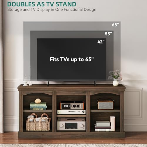 Farmhouse TV Stand with Cord Management for 65" TV, Walnut, view 5