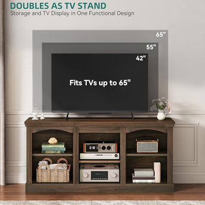 Farmhouse TV Stand with Cord Management for 65" TV, Walnut, view 5