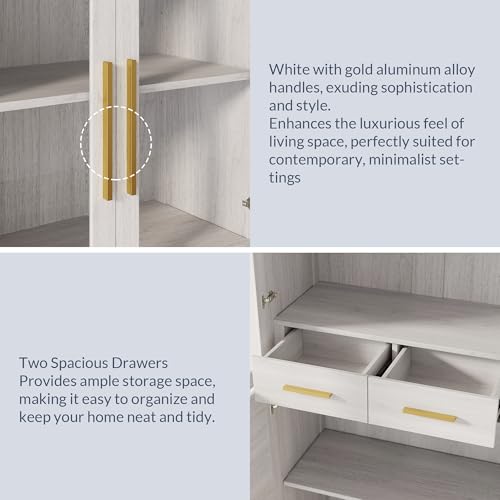 72" High Storage Cabinet with Adjustable Shelves and Drawers, Freestanding Cabinet with Ample Storage Space for Kitchen, Dining & Living Room - White