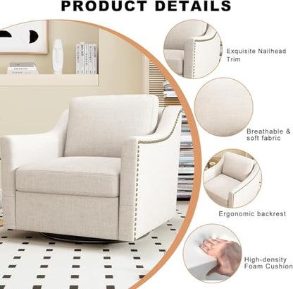 Swivel Accent Chair Set of 2，Armchair，Bronze Nail Decoration Comfy Living Room Chair,Single Sofa Chair，Reading Chairs,for Living Room Bedroom Reading Apartment (Cream, 2 Cream)