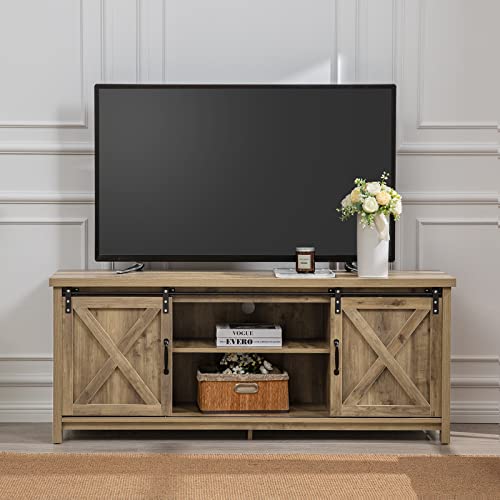 Farmhouse TV Stand with Sliding Barn Doors, view 4