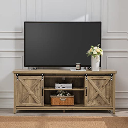 Farmhouse TV Stand with Sliding Barn Doors, view 4
