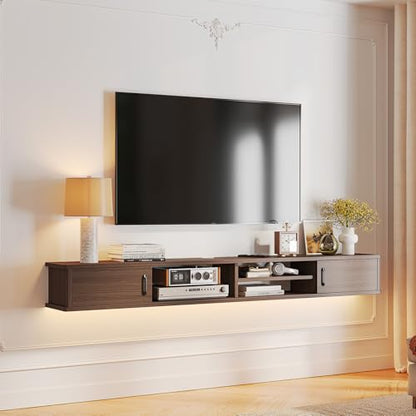 51'' Floating TV Stand with Doors & Open Cabinets,Walnut, view 6