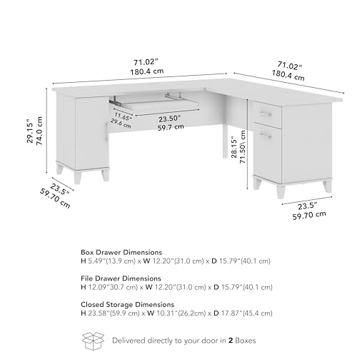 72-Inch L-Shaped Desk with Storage, Corner Computer Office Desk with File and Box Drawers, Home Office Workstation with Storage Cabinet, Somerset Collection, Platinum Gray