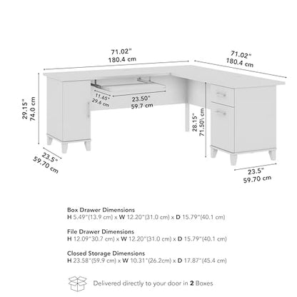 72-Inch L-Shaped Desk with Storage, Corner Computer Office Desk with File and Box Drawers, Home Office Workstation with Storage Cabinet, Somerset Collection, Platinum Gray