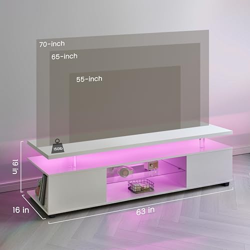 TV Stand for 70 Inch TV LED Gaming Entertainment Center Media Storage Console Table with Large Side Cabinet for Living Room White