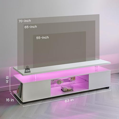 TV Stand for 70 Inch TV LED Gaming Entertainment Center Media Storage Console Table with Large Side Cabinet for Living Room White