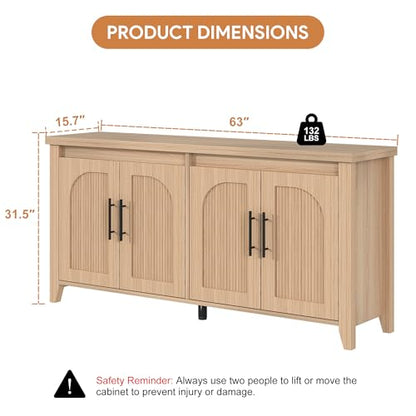 63" Fluted Sideboard Buffet Cabinet with Storage, view 3