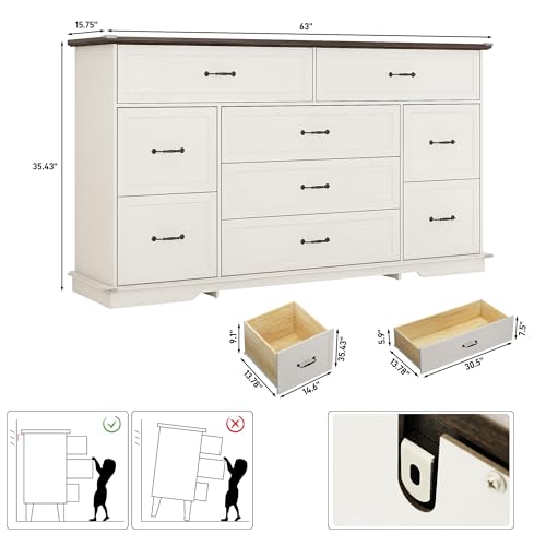 Farmhouse 9 Drawer Dresser for Bedroom, view 3