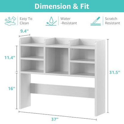37 Inch White Desk Hutch Dorm Top Only 8 shelves Organizer For College, view 4