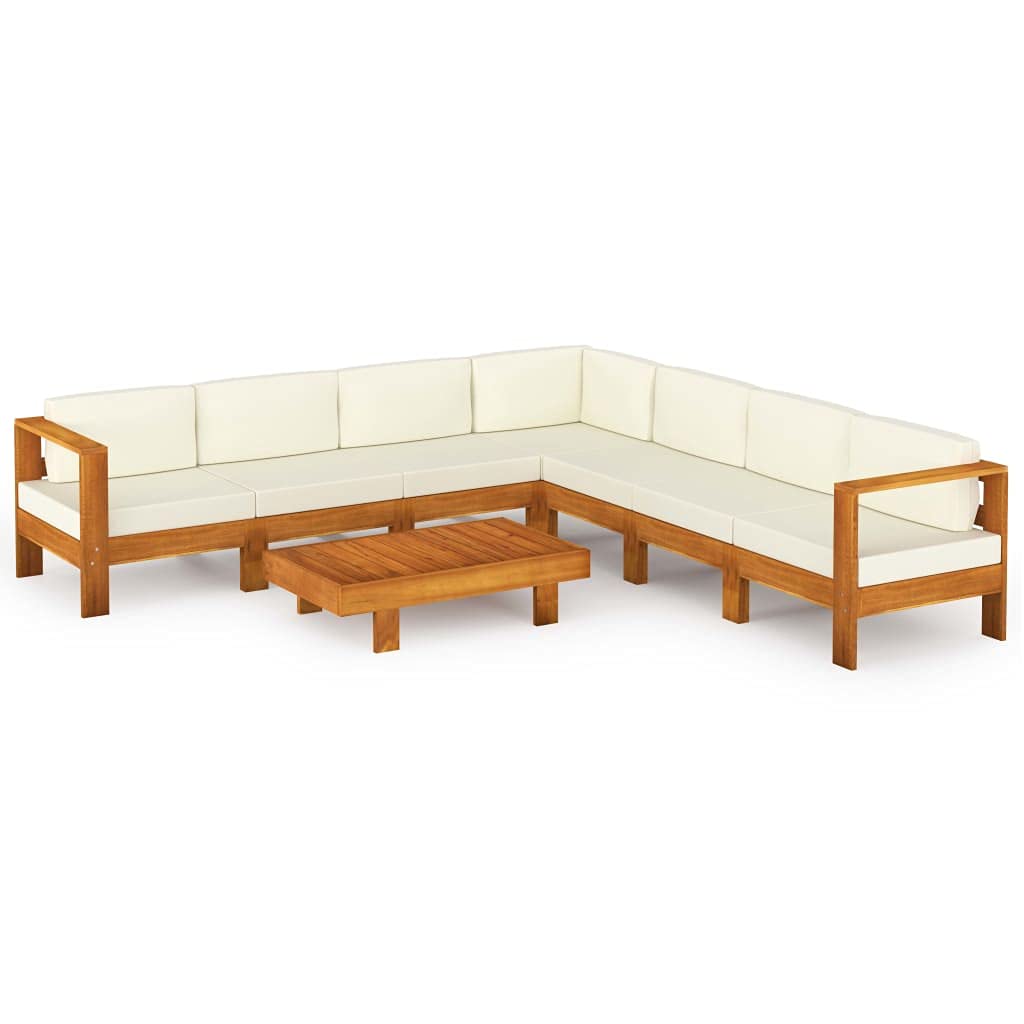 8-Piece Acacia Wood Outdoor Patio Furniture Set Cream White, 23.6 x 39.4 in Modern Garden Conversation Sectional with Cushions for Backyard Balcony Terrace