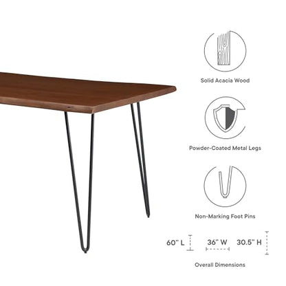 Henley Dining Table 60 Inch Live Edge Acacia Wood Black Walnut Finish Modern Kitchen Room Entertaining Home Furniture Quality Stylish Elegant Durable Refined