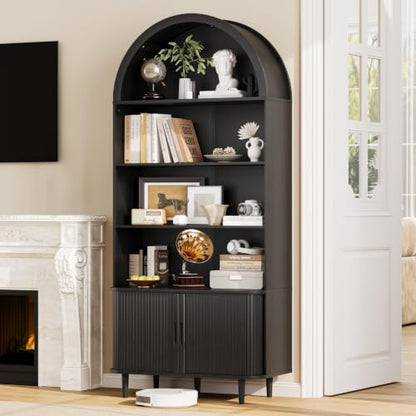 Modern Black Arched Bookshelf with Adjustable Shelves, view 2
