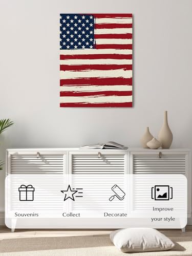 NuYeBiofx 4th of July Stars and Stripes Flag Canvas Wall Art Prints,40"x28" Framed Picture Artwork Patriotic Abstract Stripe Printed Canvas Oil Painting for Living Room Bedroom Office,Ready to Hang