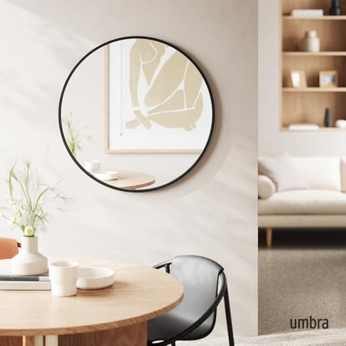 Hub Round Wall Mirror with Rubber Frame, Modern Style for Bathroom, Entryway, Living Room and More, 37-Inch, Black
