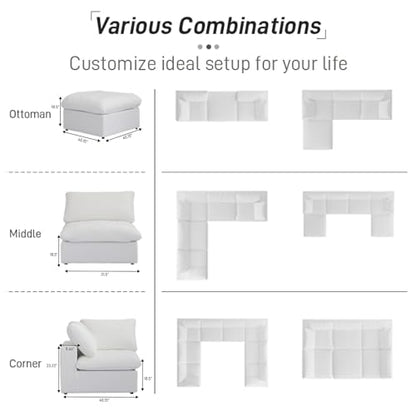 Cloud Modular Sectional Couch,160inch Overzised Down Filled Comfort Sofa Couch for Living Room,8 Seater Minimalist Wide Deep Seat Convertible Couches,Sofa Cover Washable & Removable,White