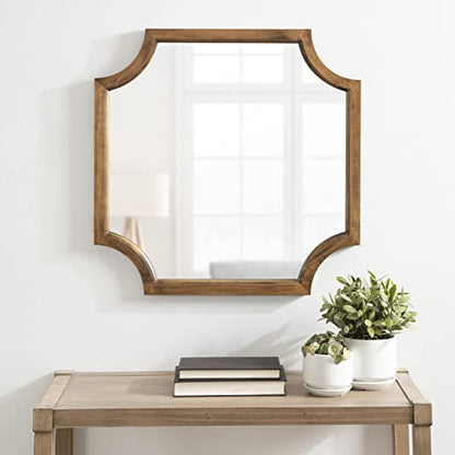 Hogan Scalloped Square Mirror; 24 x 24; Rustic Brown; Decorative Modern Farmhouse Wall Mirror for Display with Unique Shape and Large Size