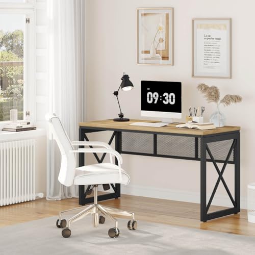 54 Inch Farmhouse Computer Desk, Industrial Home Office Desk with Metal Frame, view 8