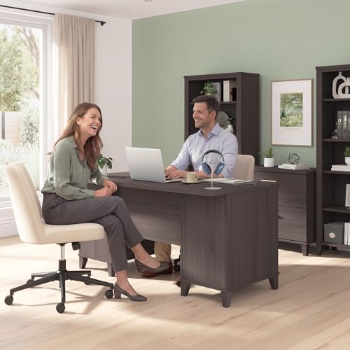 60-Inch Office Desk with Drawers, Computer Desk with File and Box Drawers, Home Office Workstation with Storage Cabinet, Writing Desk Furniture, Somerset Collection, Storm Gray