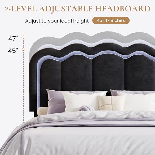 Full Size Bed Frame with LED Lights and Storage Drawer, Black, view 7