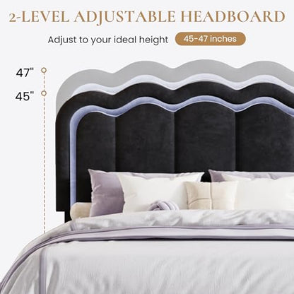Full Size Bed Frame with LED Lights and Storage Drawer, Black, view 7