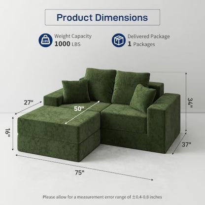 Cloud Modular Sectional Sofa, Comfy Boneless Couch for Living Room, Modern L-Shaped Couch with Reversible Chaise, Customizable Sleeper Sofa with Non Slip, No Assembly & Deep Seat, Green