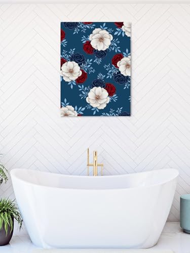 NuYeBiofx Independence Day Floral Canvas Wall Art Prints,48"x32" Framed Picture Artwork Red White Blue Roses Pattern Printed Canvas Oil Painting for Living Room Bedroom Office,Ready to Hang