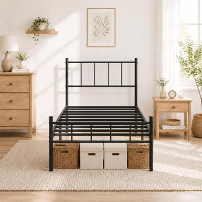 Twin Bed Frame with Headboard,Steel Slat Support,Easy Assembly, view 5