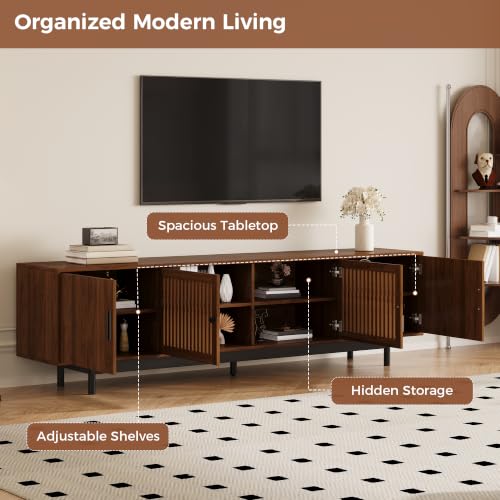 Marzzi Mid Century Modern TV Stand for 85” TV, Media Console with Storage, view 6