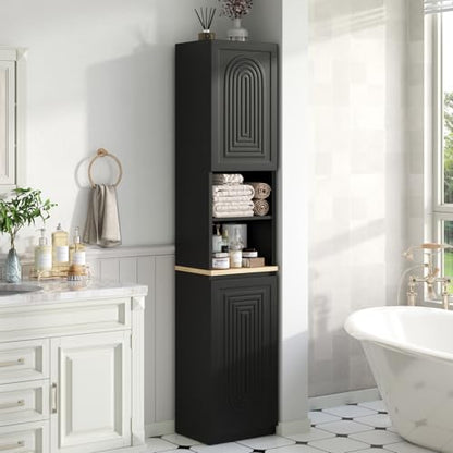 67" Tall Bathroom Storage Cabinet with 2 Doors, Black, view 2