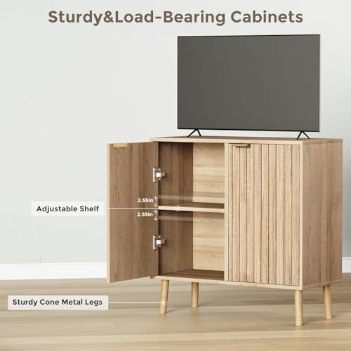 Fluted Storage Cabinet, Free Standing Buffet, Wood Sideboard, view 5