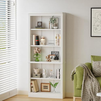 72" Bookcase and Bookshelf, 5-Tier Wood Bookcases with Shelves, Tall Floor Standing Book Shelf Storage Cabinet Home Decor Furniture for Living Room, Home Office, White, 1 PCS