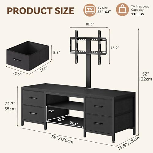TV Stand with Mount for 75 Inch TV, w/LED & Outlets, 59'' Black, view 4