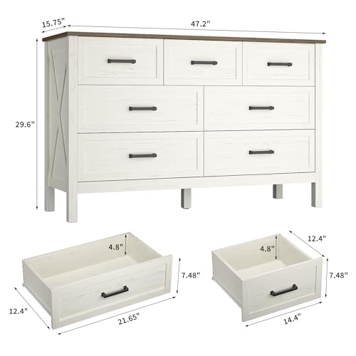 Farmhouse 7 Drawers Dresser for Bedroom, Antique White, view 3