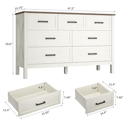 Farmhouse 7 Drawers Dresser for Bedroom, Antique White, view 3