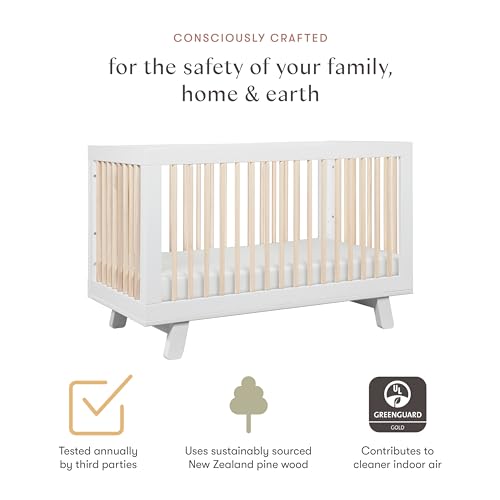 Babyletto Hudson 3-in-1 Convertible Baby Crib, White & Washed Natural | Baby Crib Converts to Toddler Bed & Daybed - GREENGUARD Gold Certified, Easy to Assemble - Includes Toddler Conversion Kit
