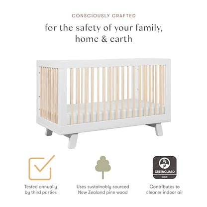 Babyletto Hudson 3-in-1 Convertible Baby Crib, White & Washed Natural | Baby Crib Converts to Toddler Bed & Daybed - GREENGUARD Gold Certified, Easy to Assemble - Includes Toddler Conversion Kit