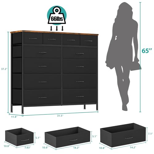 Dresser for Bedroom with 12 Drawers, Tall Fabric Drawer Dressers, view 4