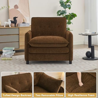 Chenille Oversized Accent Chair with Ottoman, 63" D Oversized Chair and Ottoman with Double Pocket, Reading Armchair with Extra Wide Armrests for Living Room, Reception Room, Brown