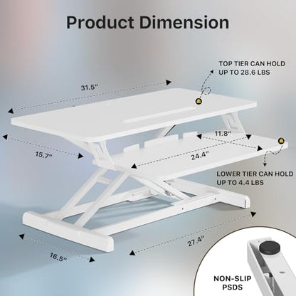 32" Standing Desk Converter, Height Adjustable Stand Up Riser, view 3