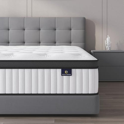 Twin Mattress, 10 Inch Hybrid Mattress in a Box, Memory Foam and Pocket Springs, Fiberglass Free, Soft and Breathable, Medium Firm Feel