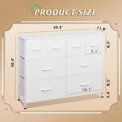 Wide Dresser for Bedroom, 8 Drawer Chest of Drawers, White, view 4