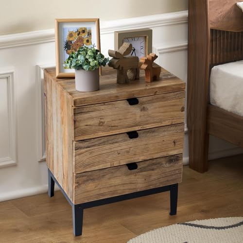 Farmhouse Nightstand Wood Bedside Table with 3-Drawers Bedside End Tables, view 2
