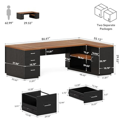 87-Inch Modern Executive Desk with File Cabinet, view 3