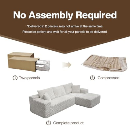 106'' Modular Sectional Sofa, L-Shaped Boneless Cloud Couch with Chaise Lounge, 4-in-1 Flexible Combination Faux Rabbit Fur & Layered Cushion Deep Seat, No Assembly, Beige Right Facing Chaise